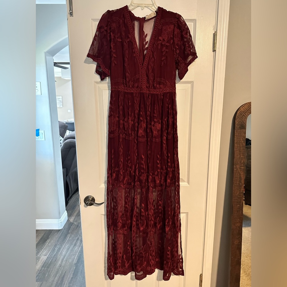 Bella Ella lace dress, size L, cranberry color